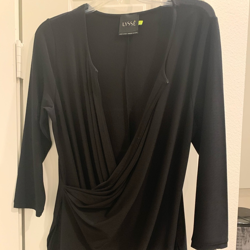 Lysse Black Wrap Top with Side Slits